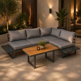 Set mobilier de gradina Bogota modular cu masa reglabila, aluminiu, gri
