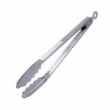 Cleste de bucatarie metalic Pufo Serve pentru servire, grill, friptura, cu maner otel, varf din silicon, 34 cm, gri