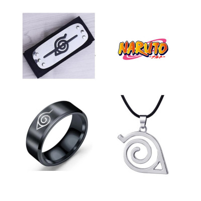 Set 3 accesorii Naruto : Bandana + Lantisor cu pandantiv +Inel Cosplay foto