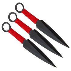 Set trei cutite de aruncat DEPOX&reg;, Ninja Way, otel inoxidabil, negru, 17 cm, teaca inclusa