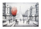 Tablou pictat manual, Paris, turnul Eiffel, 90x60cm ulei pe panza in cutit efect 3D