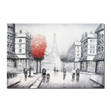 Tablou pictat manual, Paris, turnul Eiffel, 90x60cm ulei pe panza in cutit efect 3D