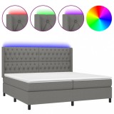 Cumpara ieftin Pat cu arcuri, saltea si LED, gri inchis, 200x200 cm, textil