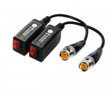 Set 2 conectori BNC cu fir si 2 borne prindere, mufa tata, video balun, camere supraveghere video, pentru cablu (retea utp, electric), Active