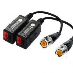 Set 2 conectori BNC cu fir si 2 borne prindere, mufa tata, video balun, camere supraveghere video, pentru cablu (retea utp, electric)