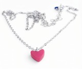 Lantisor Argint 925 Sweet Pink Heart Pandantiv Inima Roz Tridimensional, Lungime Ajustabila 42cm+3cm, Placat Rodiu, Bijuterie Dama