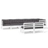 Set mobilier de gradina cu perne, 8 piese, alb, lemn masiv pin