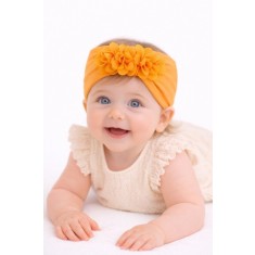 Bentita lata galben mustar pentru fetite cu floricele aplicate