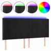 Tablie de pat cu LED, negru, 163x16x118/128 cm, catifea
