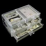 Suport Organizator pentru Bijuterii, Acrilic Transparent cu 4 Sertare Captusite cu Velvet Gri, 24x13.5x13 cm, CMCLASS