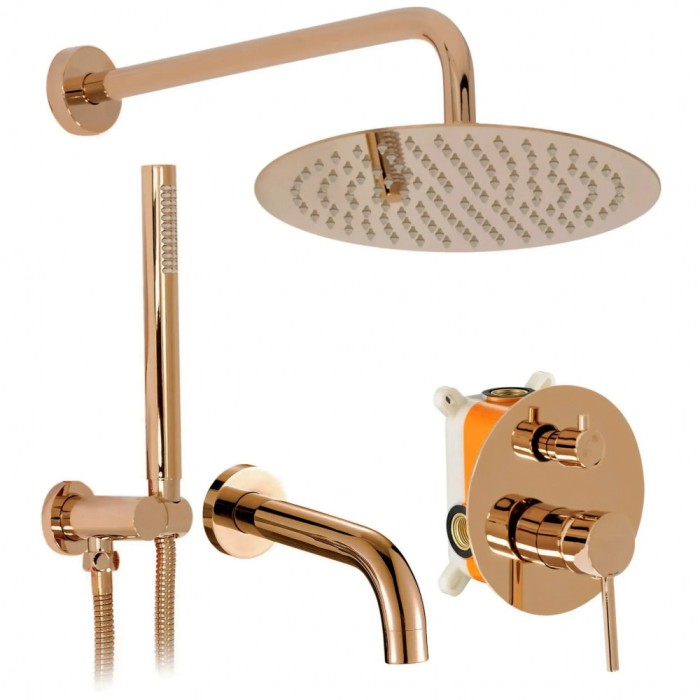 Set de duș incastrat Rea Lungo Copper Auriu cu BOX