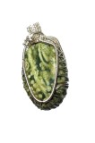Pandantiv cu Jasp Oceanic, fir metalic argintiu, Verde, 4 cm, RavariuArt