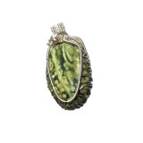 Pandantiv cu Jasp Oceanic, fir metalic argintiu, Verde, 4 cm