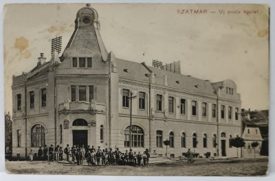 SATU MARE , NOUA CLADIRE A POSTEI , CARTE POSTALA ILUSTRATA , 1924 foto