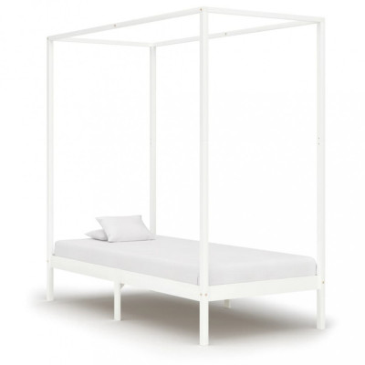 vidaXL Cadru pat cu baldachin, alb, 100 x 200 cm, lemn masiv de pin foto