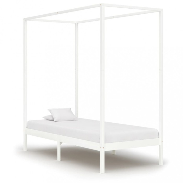 Gossi cadru pat cu baldachin, alb, 100 x 200 cm, lemn masiv de pin