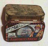 FISHERMAN&#039;S Friend cutie veche din tabla litografiata bomboane ori guma mestecat