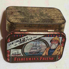 FISHERMAN'S Friend cutie veche din tabla litografiata bomboane ori guma mestecat