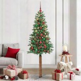 VidaXL Brad de Crăciun subțire Verde 210 cm PVC și lemn de PIN masiv 3394885