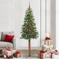 vidaXL Brad de Crăciun subțire Verde 210 cm PVC și lemn de PIN masiv 3394885