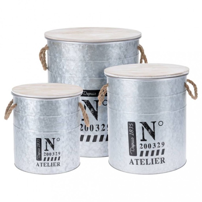 442176 H&amp;S Collection 3 Piece Storage Box Set with Rope Zinc