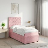 Cumpara ieftin Pat cu arcuri LED si saltea Roz 80 x 200 cm Catifea