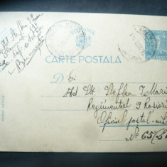 Carte Postala Militara 1941 Bucuresti - Regiment 9 Rosiori OP65 ,marca fixa 4lei