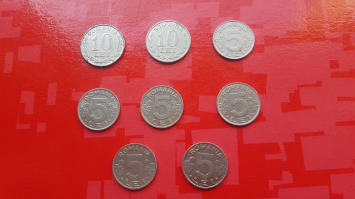 G484-Lot 9 monede Romania moderna 1leu 1992+6 buc 5 lei 1995+ 2 buc. 2 buc. 10 lei &ndash; 1995.