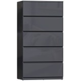 HOMCOM Comodă cu 5 sertare, mobilier de depozitare cu finisaj foarte lucios, &icirc;nchidere amortizată și silențioasă, 53 x 34 x 100 cm, gri | Aosom Romani