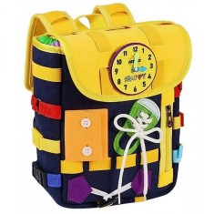 Ghiozdan Montessori, pentru Copii 2-6 ani, Fidget Pop, cu Catarame si Fermoare, Jucarii Senzoriale, Activitate de Invatare prin Joc, Albastru Marin, 0 foto