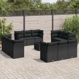 Gossi set mobilier de gradina cu perne, 13 piese, negru, poliratan