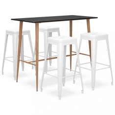 vidaXL Set mobilier de bar, 5 piese, negru ?i alb foto