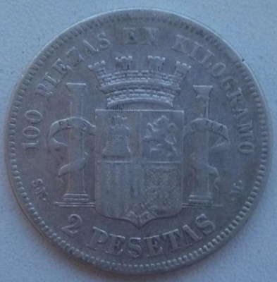 Moneda Spania - 2 Pesetas 1870 - SN M - An rar - Argint foto