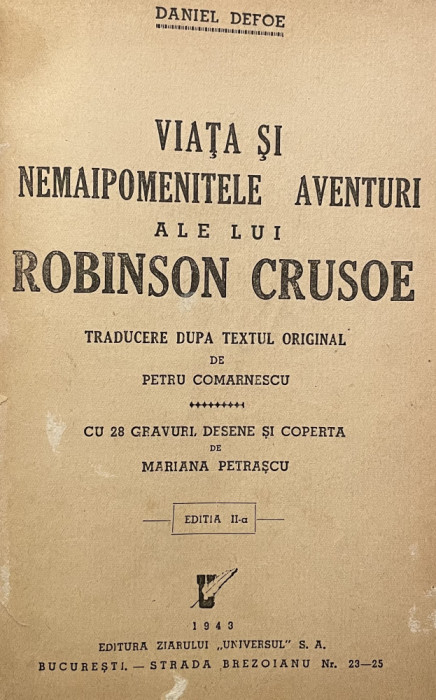 VIATA SI NEMAIPOMENITELE AVENTURI ALE LUI ROBINSON CRUSOE , 1943 ,
