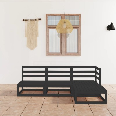 Gossi set mobilier de gradina, 4 piese, negru, lemn masiv de pin foto