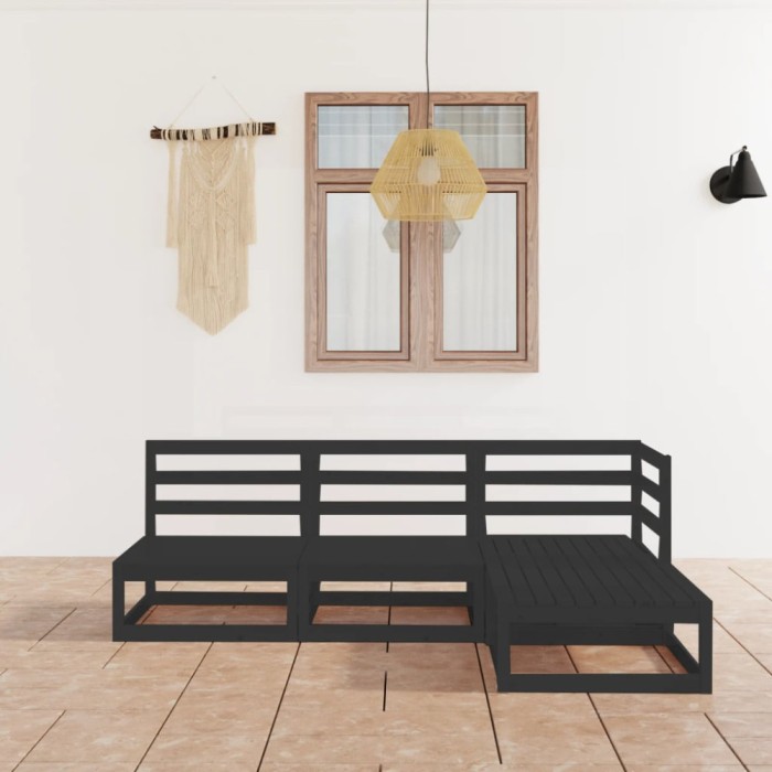 Gossi set mobilier de gradina, 4 piese, negru, lemn masiv de pin