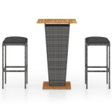 Cumpara ieftin Set mobilier bar de gradina, cu perne, 3 piese, gri, poliratan