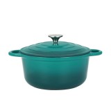 Oala din Fonta Emailata Turcoaz 24 cm, 3,6 Litri cu Capac Handy KitchenServ