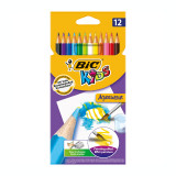 Creioane colorate 12 culori Bic Aquacouleur
