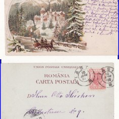 Salutari din Sinaia (Peles) - Litografie 1900- tema Casa Regala