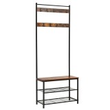 Cuier cu 2 rafturi pentru incaltaminte, Vasagle, banca, pal si metal, negru, 70x32x175 cm, Artool