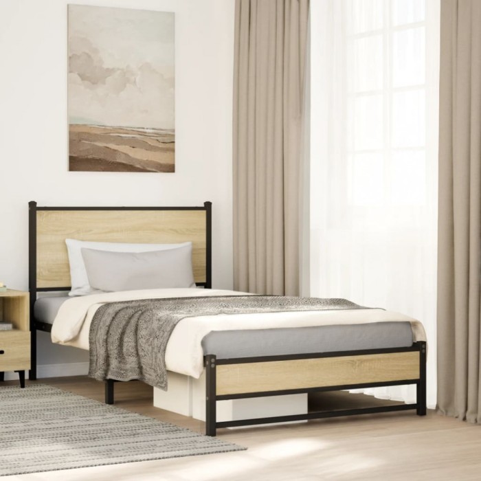 vidaXL Cadru pat metalic fără saltea, stejar sonoma, 107x203 cm 4007882