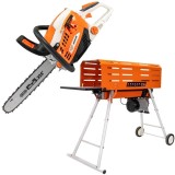 Ruris DL700 + RM450 - Despicator busteni 2200 W 50-250 mm orizontal + Drujba cu motor pe benzina 3 CP 40 cm 45.4 cm3