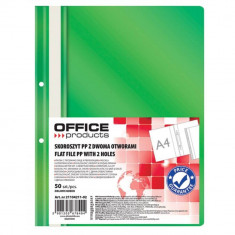 Dosare din Plastic cu Sina si Doua Perforatii, 50 Buc/Set, 225x305 mm, Capacitate 200 Coli, Culoare Verde, Dosare din Plastic OFFICE Products, Dosare