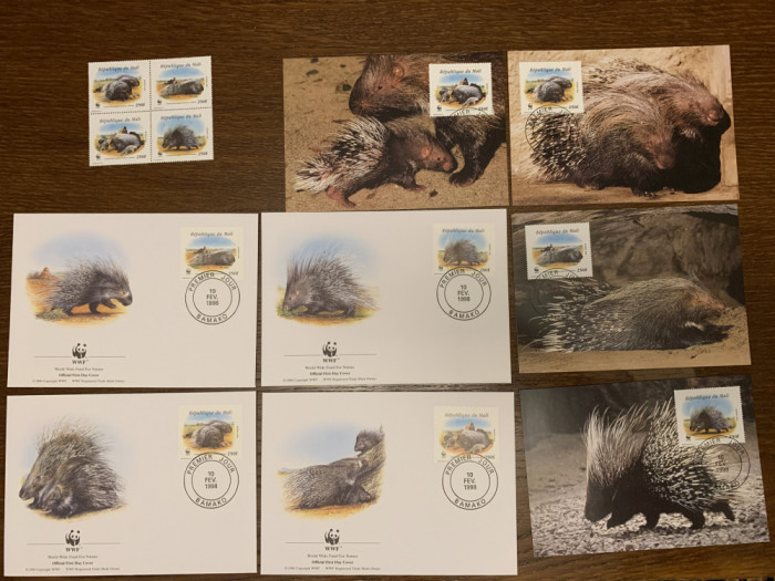 leshoto - porc spinos - serie 4 timbre MNH, 4 FDC, 4 maxime, fauna wwf