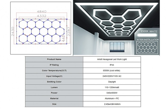 Sistem de Iluminare Plafon Hexagon / HoneyComb 4.33 x 2.28 m Performance AutoTuning