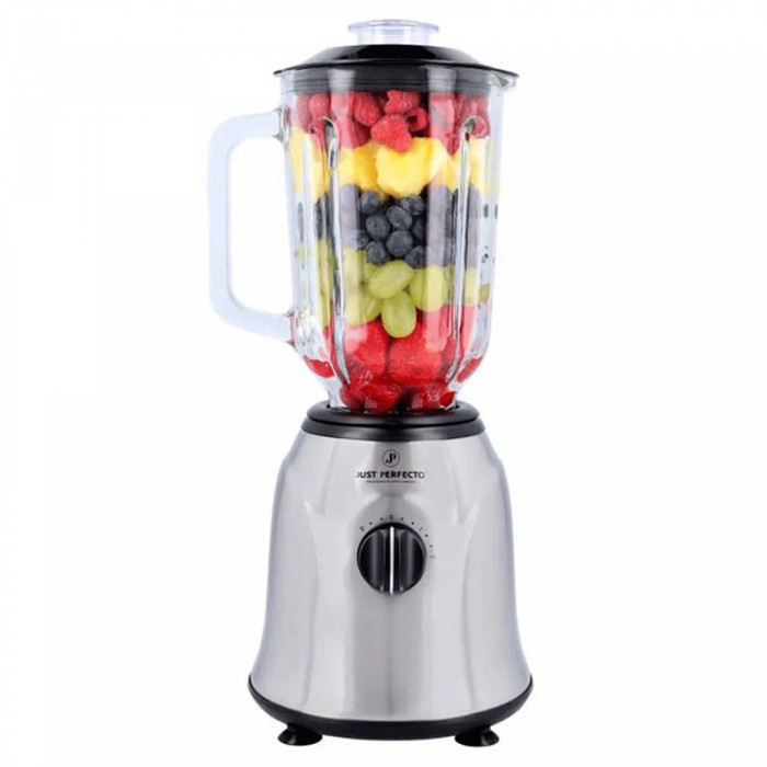 Blender Just Perfecto, 800 W, cana de sticla, 1.5 L, 2 viteze+puls, zdrobitor de gheata, Argintiu