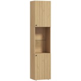 HOMCOM Coloană Baie Slim 6 Rafturi, 2 Uși, Compartimente Deschise, Raft din Sticlă Securizată, Rafturi Reglabile, Stejar | Aosom Romania