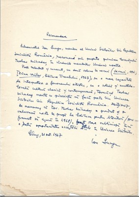 A3260N Document scris și semnat olograf de scriitorul Ion Lungu, 1967, Cluj foto