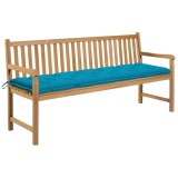 vidaXL Bancă de grădină cu pernă albastru deschis 175cm lemn masiv tec 3062803